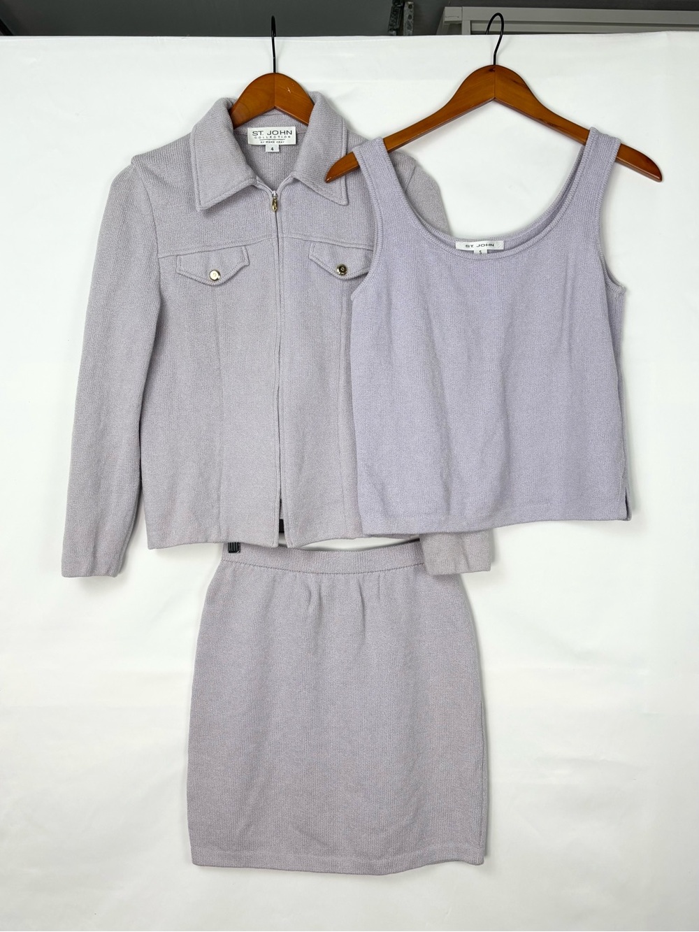 St John Collection 3 Piece Set Purple Jacket Skirt Tank Top Size 2/4/S Knit